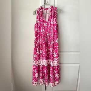 Unbranded Women’s Pink Floral Midi MEDIUM Muumuu Dress Sleeveless Resortwear